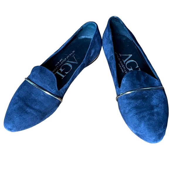 AGL Attilio Giusti Leombruni Blue Leather Suede Loafers Shoes Size 36.5 Preppy - Picture 1 of 10